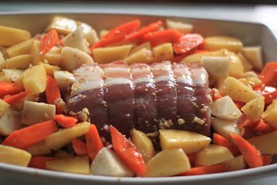 Rôti de porc aux légumes et sésame