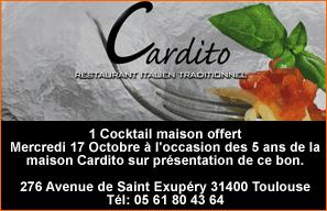 1 Cocktail maison offert au Cardito! 1 Cocktail maison offert au Cardito!