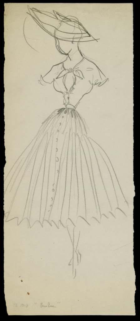 Sketch of the ‘Bonheur’ dress, Spring/Summer 1947 collection. Discover more on www.dior.com