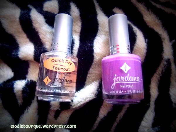 1) Jordana Quick dry top coat. 2) Jordana Vernis à ongles Silky purple