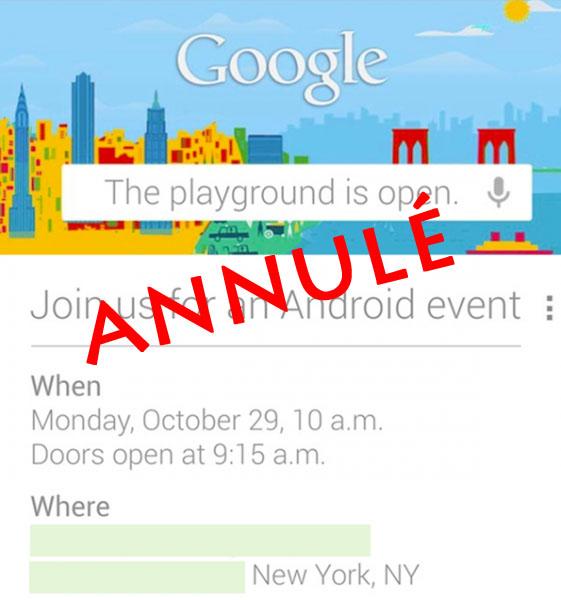 L’évènement Google Android du 29 octobre annulé L’évènement Google Android du 29 octobre annulé
