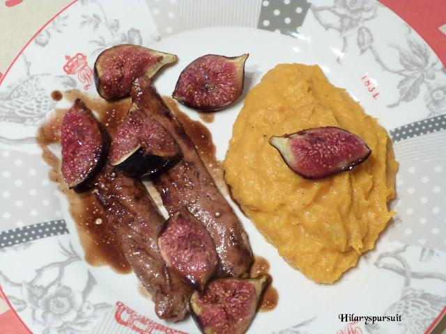 Aiguillettes de canard aux figues rôties et purée de patate douce / Duck with roasted figs and sweet potato puree
