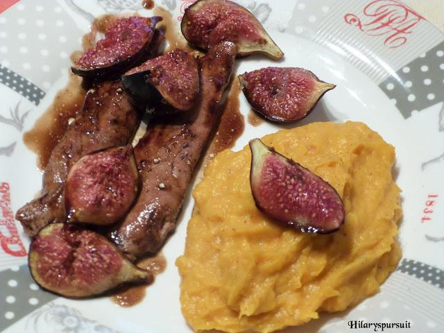 Aiguillettes de canard aux figues rôties et purée de patate douce / Duck with roasted figs and sweet potato puree