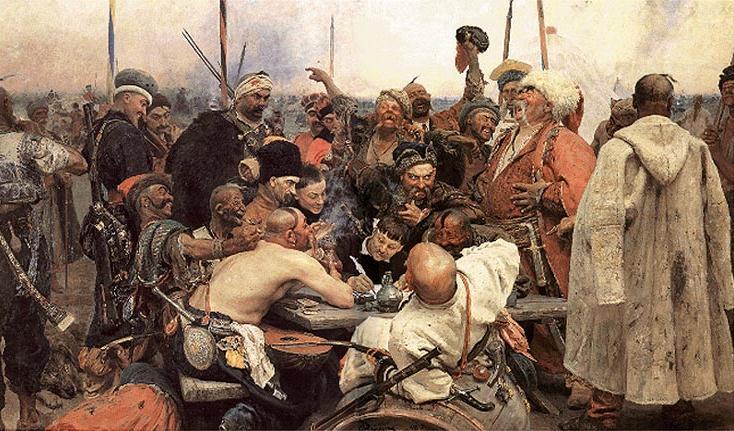 Les Cosaques zaporogues écrivant une lettre au Sultan Mahmoud IV de Turquie Les Cosaques zaporogues écrivant une lettre au Sultan Mahmoud IV de Turquie