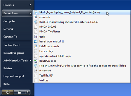 Créer un raccourci afin de supprimer les documents récents du menu démarré sous Vista et XP Documents récents