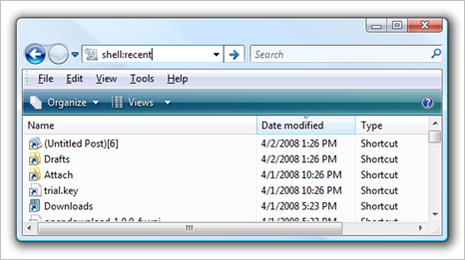 Créer un raccourci afin de supprimer les documents récents du menu démarré sous Vista et XP Shell:recent