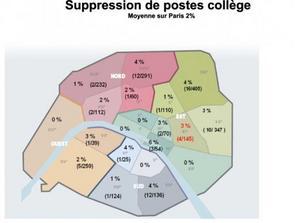 suppression de postes dans les collèges et lycées parisiens, une carte qui révèlent quelques surprises