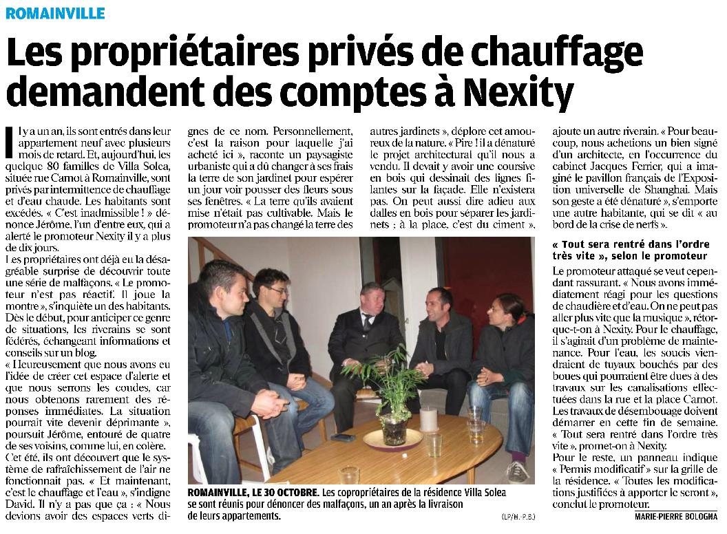 Article dans Le Parisien (cahier Seine-Saint-Denis) : « ça chauffe » pour Nexity !