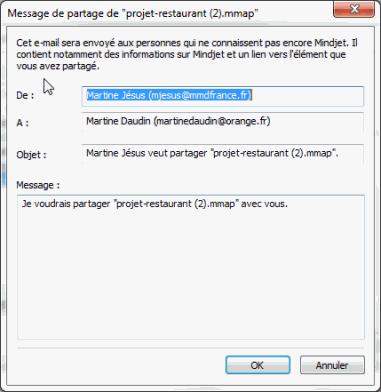 L'email envoyé à votre invité Partager et collaborer avec Mindjet Web !