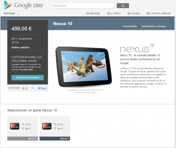 nexus10 La Nexus 10 disponible à nouveau