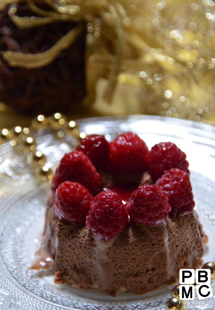 dessert glacé au chocolat et framboises