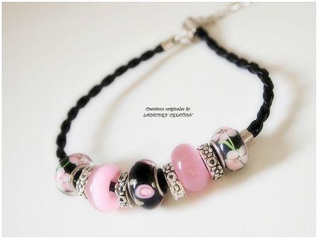bracelet noir et rose perles pandora style 2