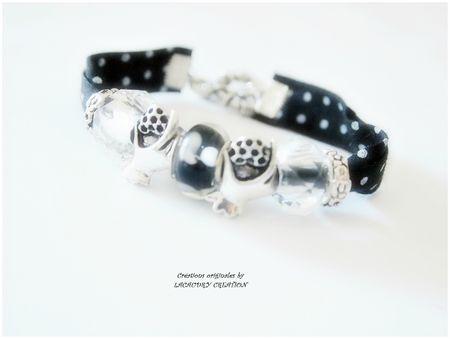 bracelet liberty et perles pandora style noir et blanc