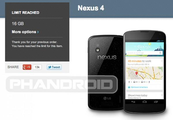 Google Nexus 4 : deux exemplaires maximum par personnes ou presque