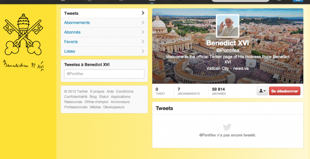 Benoit XVI sur Twitter, c’est @pontifex