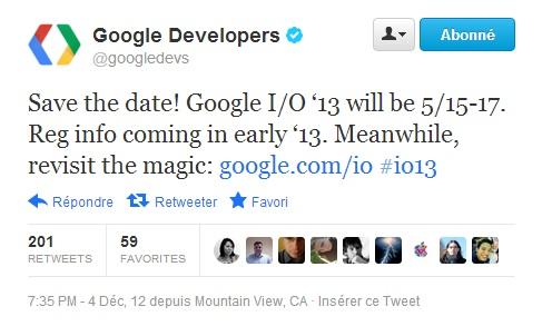 google 1 0 Google I/O : du 15 au 17 mai 2013