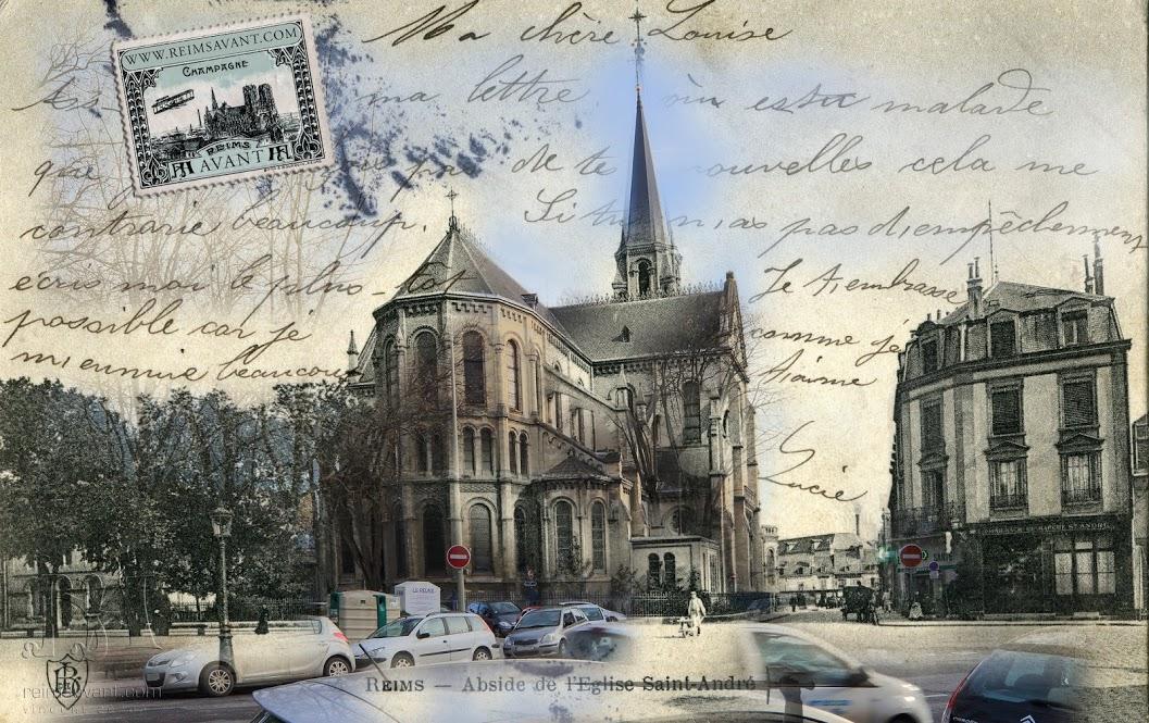 L'abside de l'église Saint-André, carte envoyée le 15/07/1904