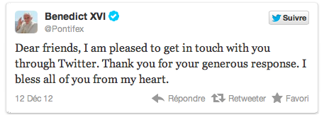 Premier tweet du pape Benoit XVI !