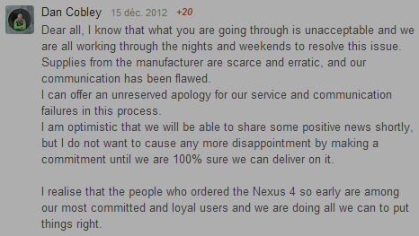 Nexus 4 – Google UK blâme LG et s’excuse pour le manque de stock
