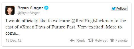 Hugh Jackman rejoint officiellement le cast de X-MEN: DAYS OF FUTURE PAST singer-tweet-hugh-jackman