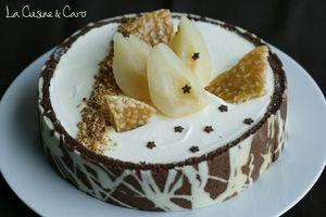 Croustillant praliné et mousse de poire dans son habit joconde imprimé Croustillant praliné et mousse de poire dans son habit joconde imprimé