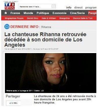 Canular: Un Tweet annoncant la mort de Rihanna enflamme le Web et fait le Buzz