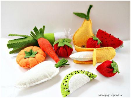 10 fruits et legumes en feutrine