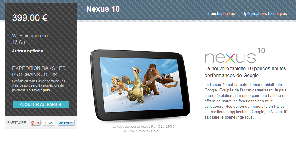 La Nexus 10 à nouveau disponible n10