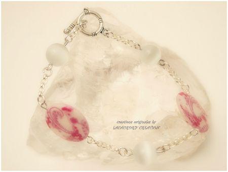 bracelet cachemire rose et perles oeil de chat