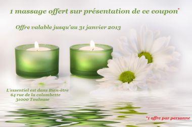 Massage offert chez l'Essentiel est dans Bien-être ! Massage offert chez l'Essentiel est dans Bien-être !