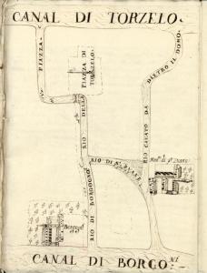 Carte du XVIIe siècle Torcello où vous avez marqué l'abbaye de Saint-Thomas des Bourguignons.