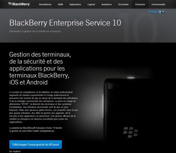 RIM prépare BB10 avec BlackBerry Entreprise Service 10 Blackberry entreprise service