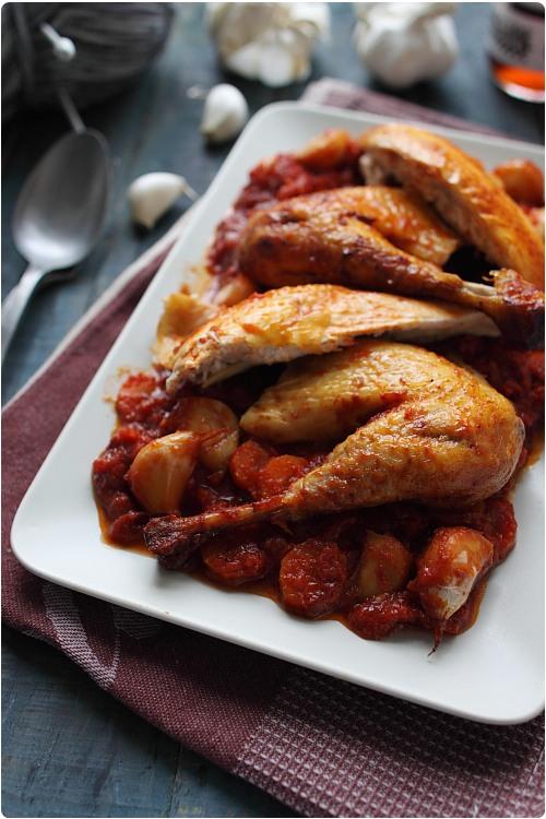 poulet-confit-ail-erable5 Poulet rôti à lail, tomates et sirop dérable