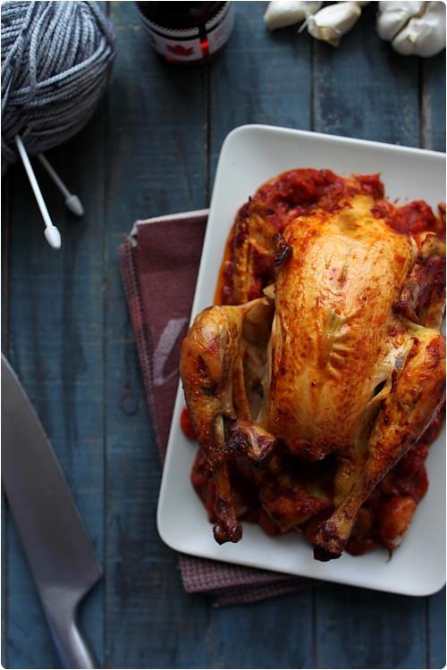 poulet-confit-ail-erable4 Poulet rôti à lail, tomates et sirop dérable