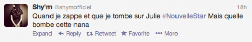 NOUVELLE STAR : Shy’m vote pour Julie ! Shym_Tweet