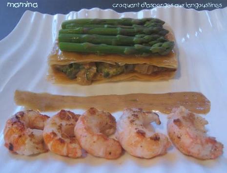 MAMINA ET OLIF menu 31: Asperges et langoustines, boeuf parfumé et blanc mangé aux fraises ASPERGES ET LANGOUSTINES