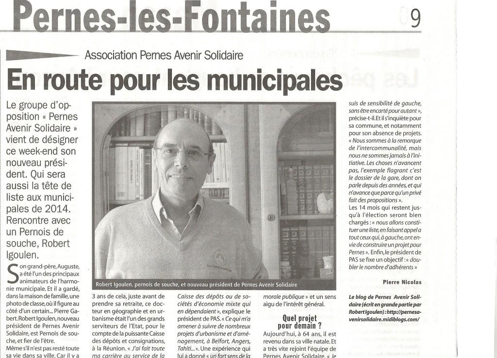 Municipales 2014 à Pernes les fontaines : l’opposition se prépare avec Robert IGOULEN