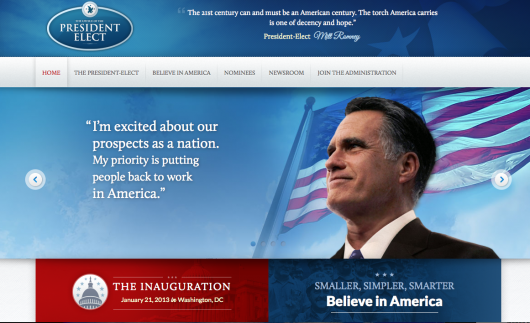Le site Web du « président Romney » accidentellement publié