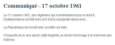 17 octobre 1961 - Un massacre enfin reconnu