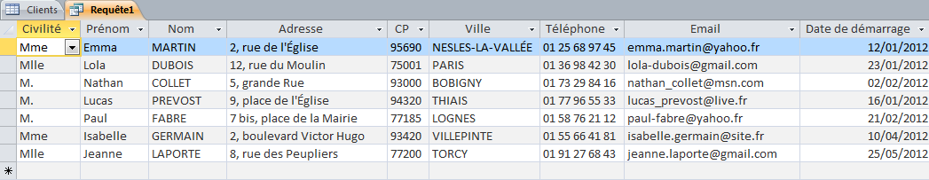Créer sa première base de données Access – Partie 2 – Création d’une requête Requête démarrage début 2012