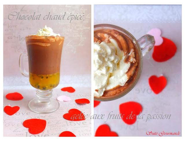 Chocolat chaud épicé, gelée aux fruits de la passion