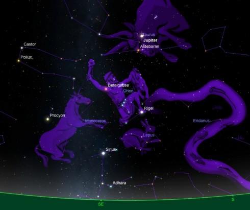 Ephéméride astronomique : semaine du 11 au 18 février 2013 Ciel au-dessus du sud, sud-est autour du 10 janvier vers 21 h