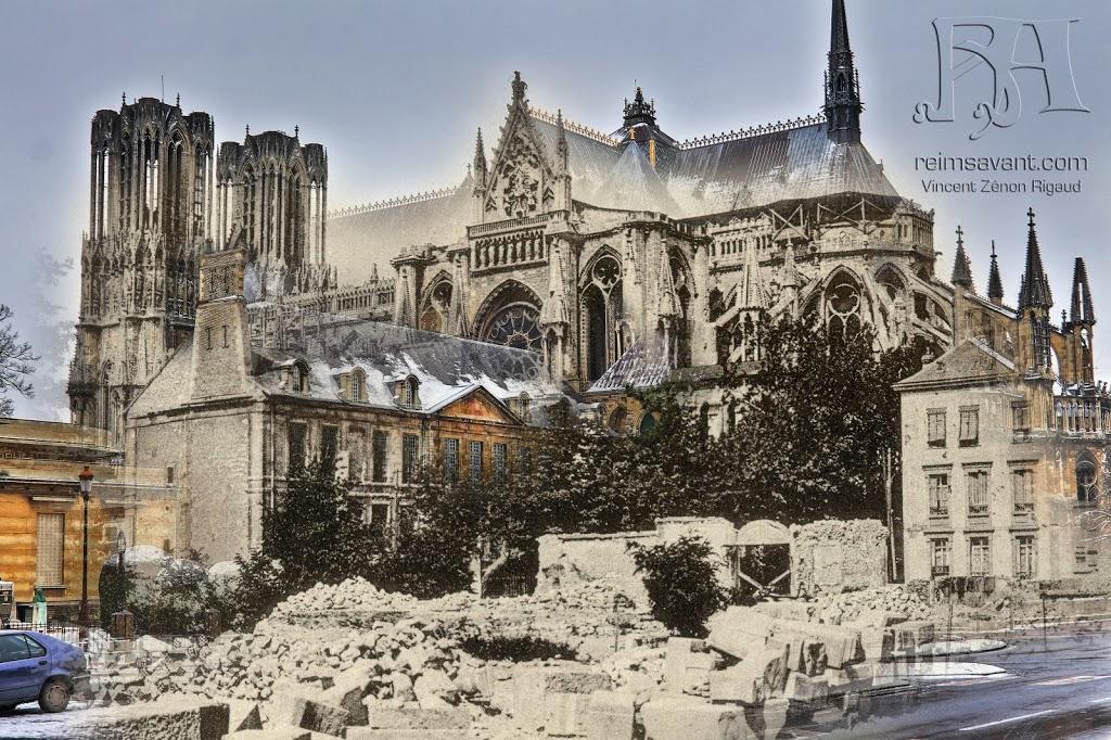 Cathédrale de Reims, face sud-est, juste après la grande guerre - 2013
