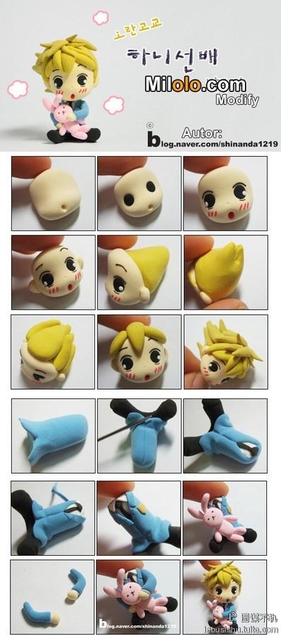Tuto fimo : Petit garçon et lapinou modelage personnage fimo