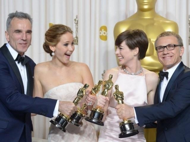 Daniel Day-Lewis,  Anne Hathaway, Jennifer Lawrence, et Christoph Waltz.