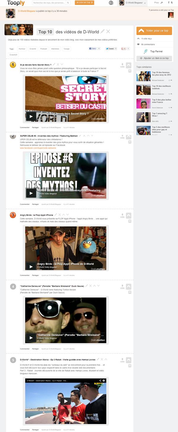 Le top 10 de mes vidéos sur Tooply Le top 10 de mes vidéos sur Tooply