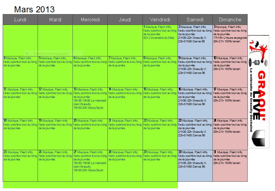 La programmation du mois de mars calendreiermars