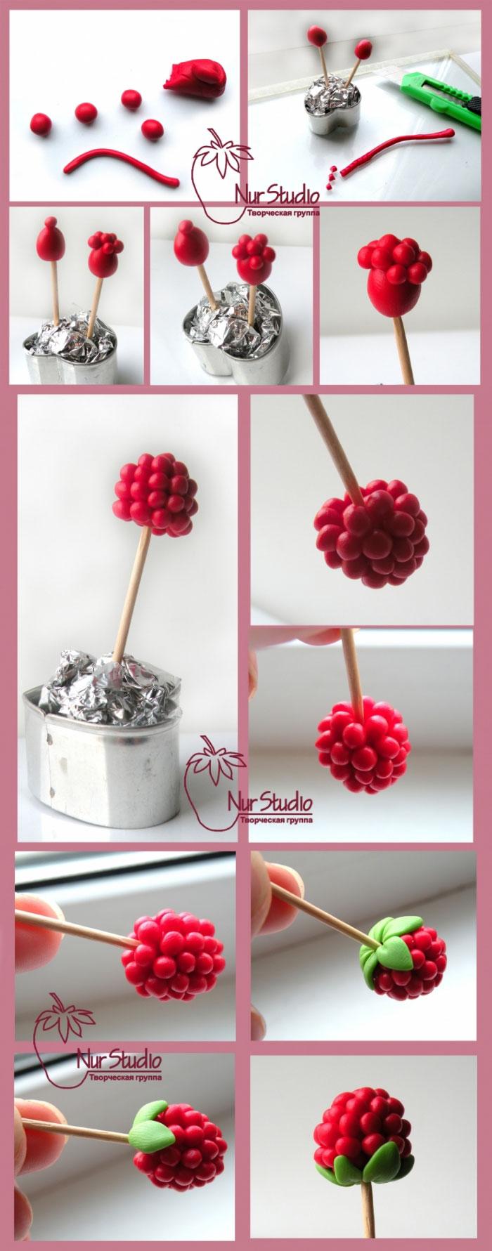Tuto fimo : framboise en pâte polmyère modelage fruits