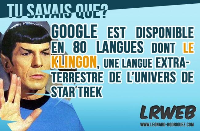 Google est disponible en 80 langues dont la langue de Startrek