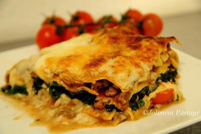 Lasagnes boeuf et pousses d'épinard allégèes Lasagnes boeuf et pousses d'épinard allégèes